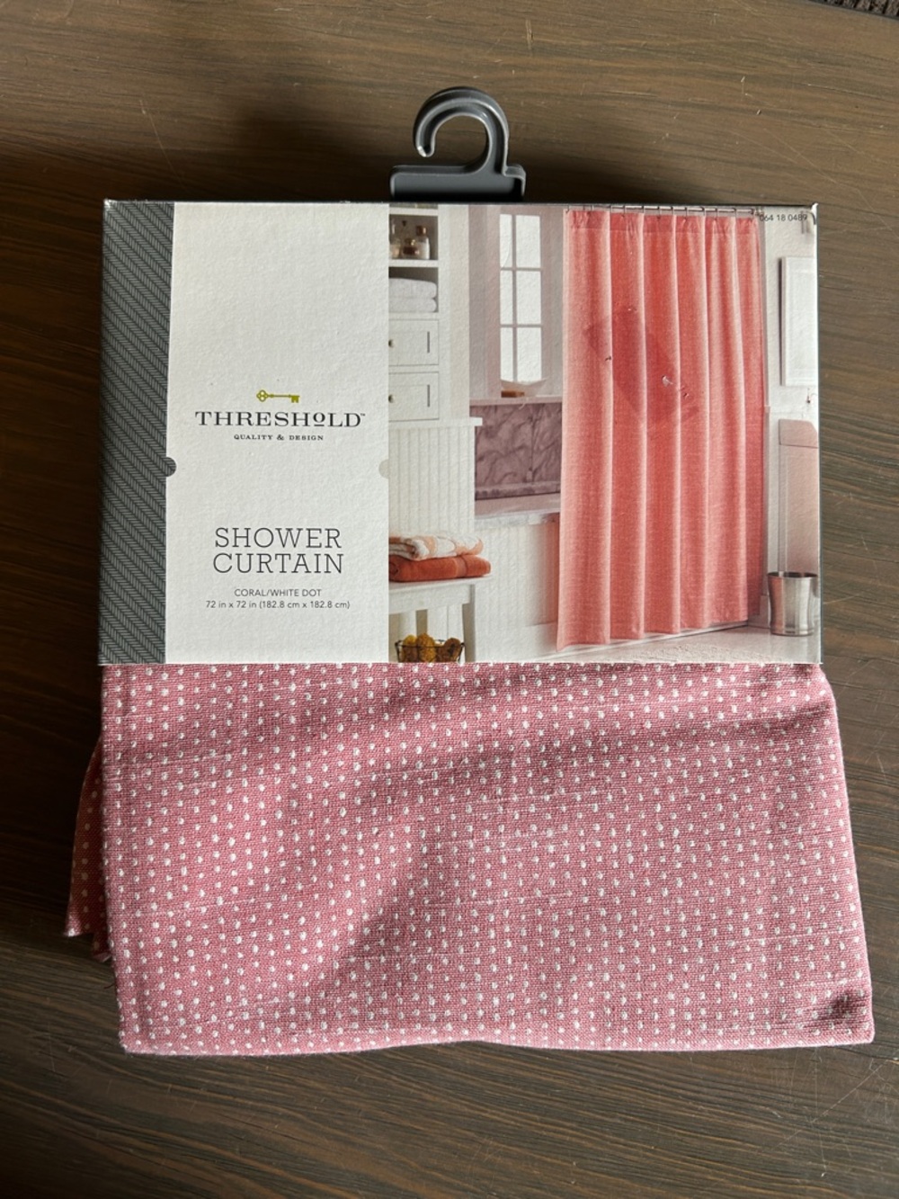 NWT Threshold Coral and White Dot Shower Curtain